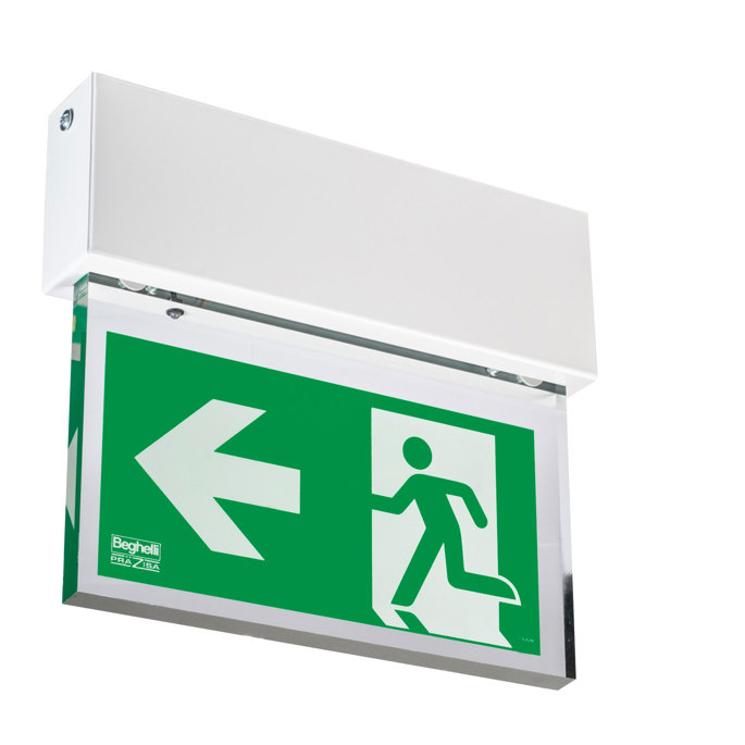Flag-type safety sign with steel structure and thick PMMA.