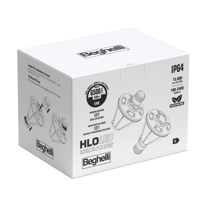 BEGHELLI Serie HLO ECOLED - Lampada Led 100W 14500lm 4000°K - Attacco E40 -  IP64