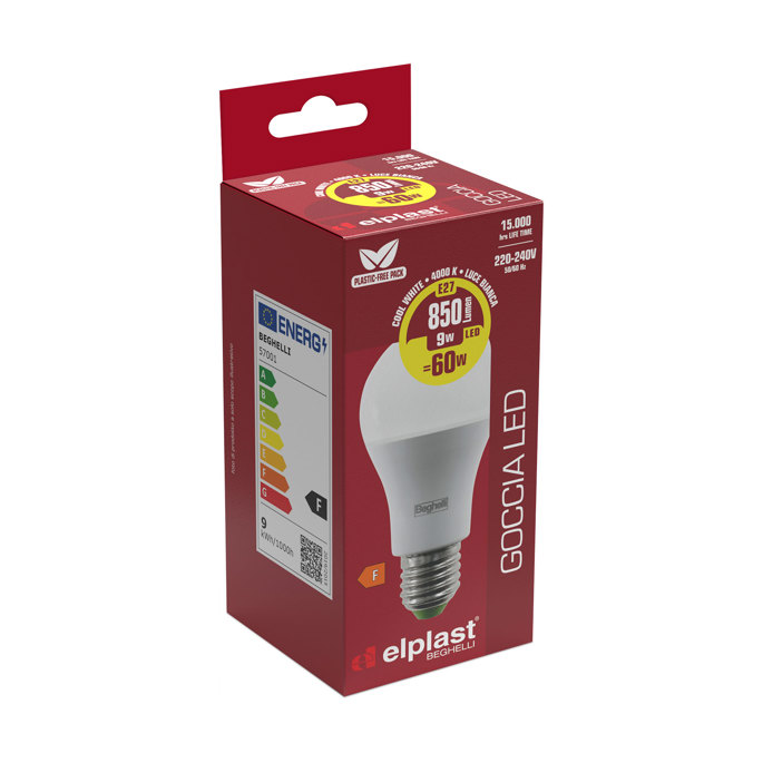 Beghelli Elplast 57009 Lampadina LED GU10 6W Luce Calda, Resa 75W, 530  Lumen, 3000K, Apertura luce